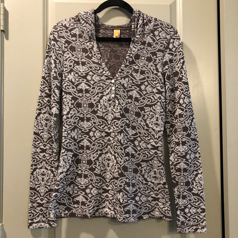 Lucy | Gray Brown Printed Thermal Hoodie